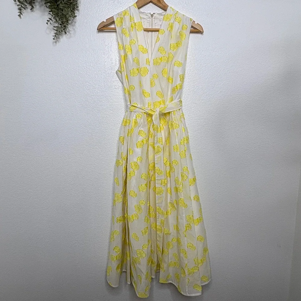 Kate Spade French Cream Flora Organza Fit & Flare Sleeveless Midi Dress Size 10